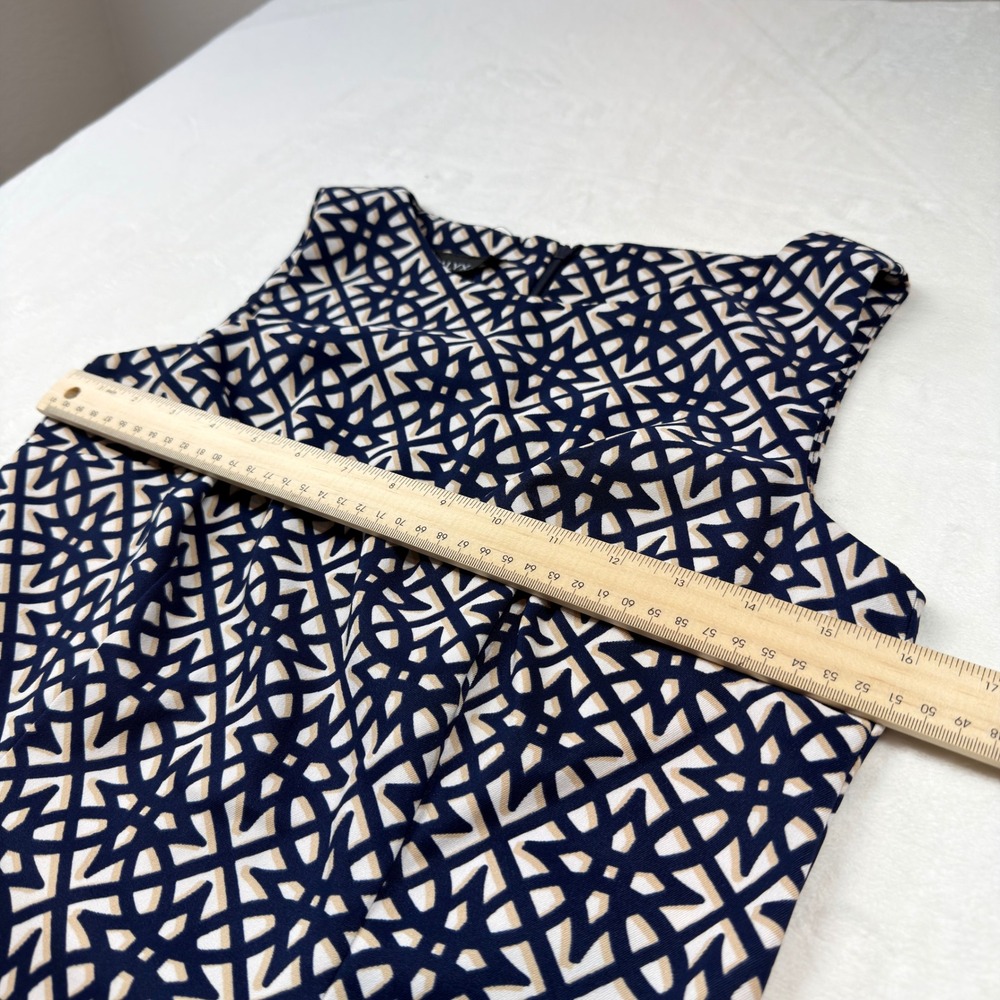 ALYX Sheath Dress Womens Size 8 Navy‎ Blue Cream Geometric Lattice Good 0308J41 - Picture 9 of 10